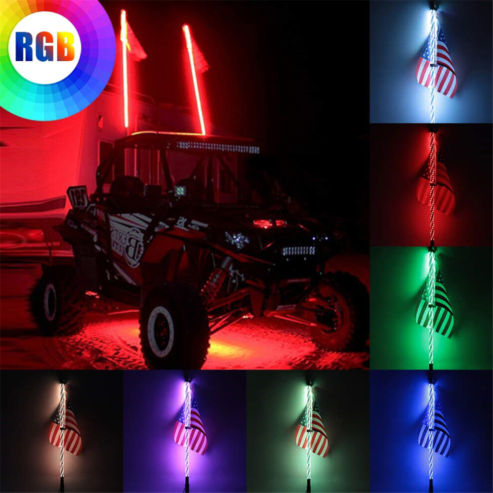 3Ft 0.9M Rgb Led Bulb Whip 360 Spiral With Us Flag & Remote For Suv Atv Rzr Utv 300023728876
