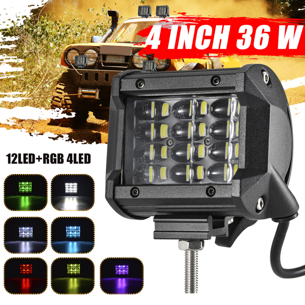 36W 4Inch Rgb Led Work Bar Atmosphere Lamp 4Wd Suv Truck Ute Offroad Atv Light 764283227096