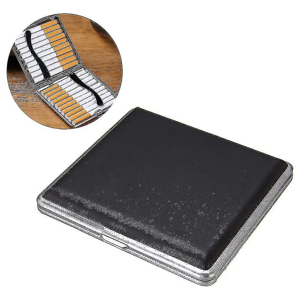 Leather Metal Cigarette Case, Can Hold 20 Cigarettes Black