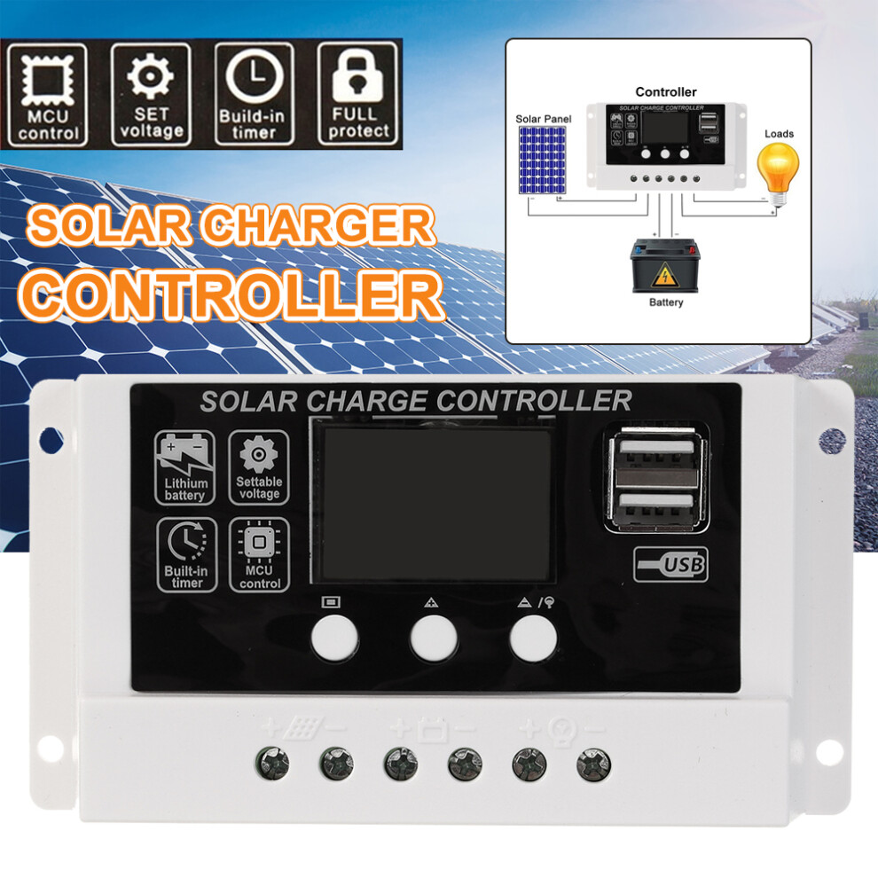 10A/20A/30A 12V/24V Lcd Solar Charger Controller Usb Dual Solar Panel Regulator 6900068578500