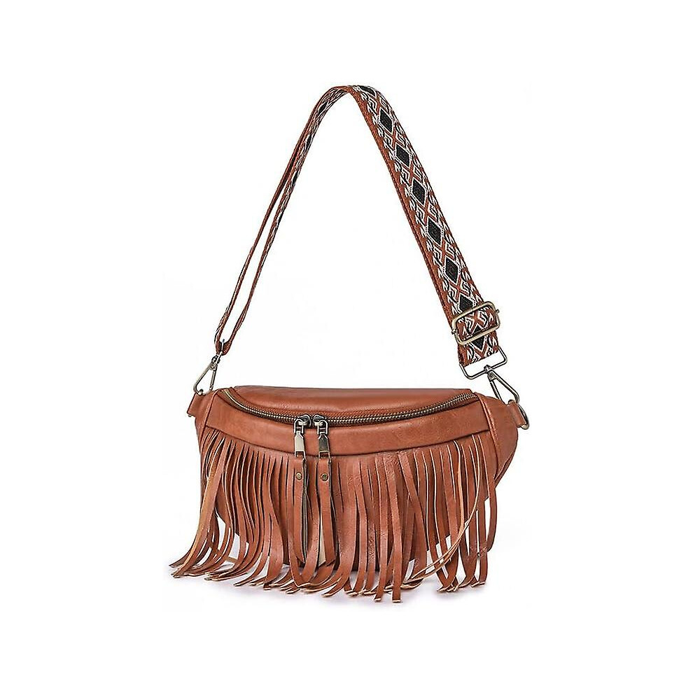 (Brown) Fanny Pack Purse Leather Bum Bags For Women Crossbody Sling Bag With Detachable Fringe Fashion Waist Packs (Beige) Cream,Brown