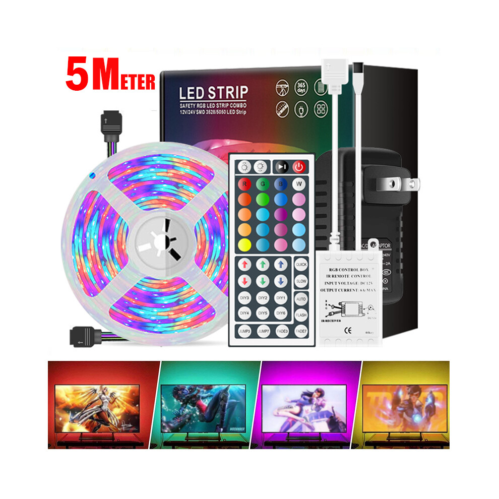 5M Waterproof 3528 RGB LED Strip Light+44Keys IR Remote Control+US Power Adapter Kit DC12V