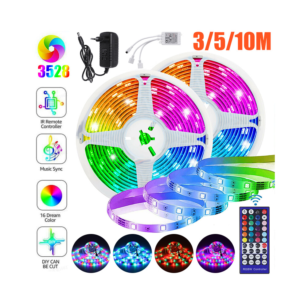 3/5/10M LED Strip Lights RGB Colour Changing Tape Under Cabinet Kitchen Lighting