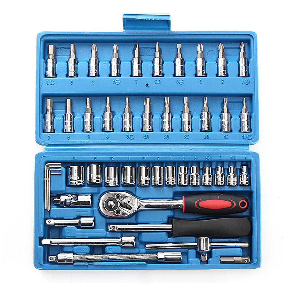 New 46Pcs Drive Heavy Duty Telescopic Shaft Ratchet Handle Socket Wrench Spanner Set 623414373081