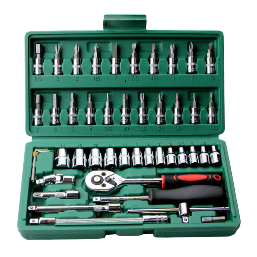 New 46Pcs 1/4 Inch Car Repair Tool Set Ratchet Torque Wrench Combo Hand Tools Mixed Kit 623414373043