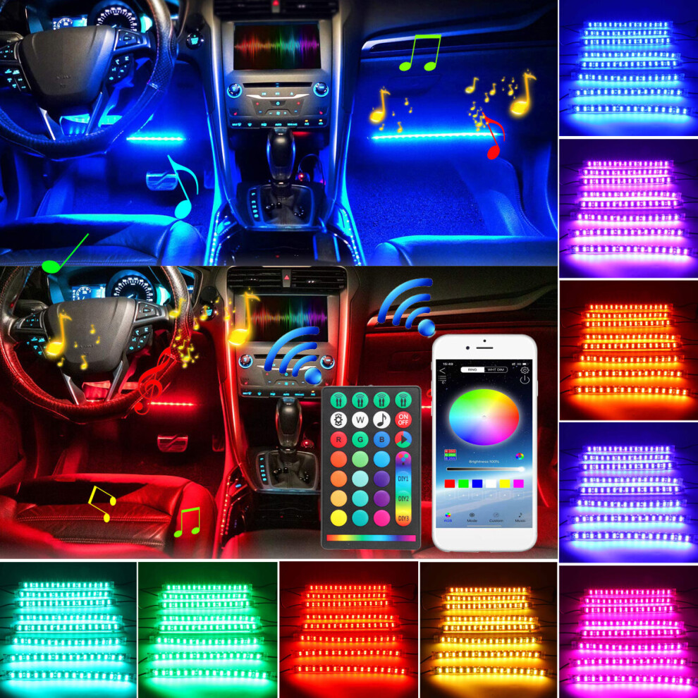 6/8Pcs 5050 Led Car Strip Underglow Dc12v 40W Rgb Led Neon Car Under Glow Atmosphere Strip App Bluetooth Control Light 417974345516