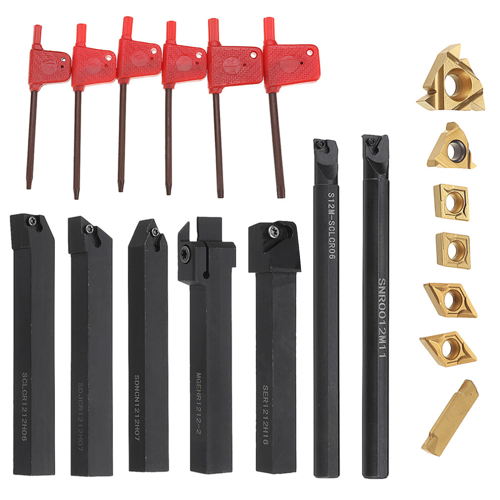 New Machifit 7Pcs 12Mm Shank Lathe Boring Bar Turning Tool Holder Set With Carbide Inserts 623414379922
