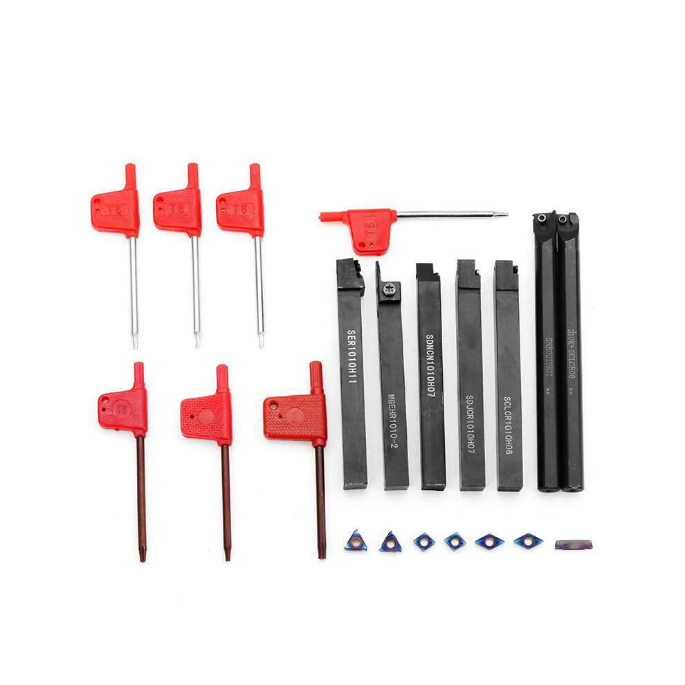 New Drillpro 7Pcs 10Mm Shank Lathe Turning Tool Holder Boring Bar With Blue Nano Carbide Inserts 623414380393