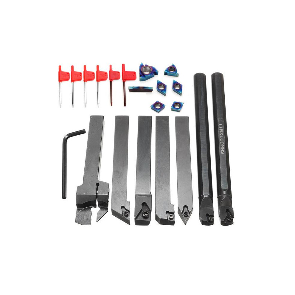 New Drillpro 7Pcs 12Mm Shank Lathe Boring Bar Turning Tool Holder Set With Blue Nano Carbide Inserts 623414380331