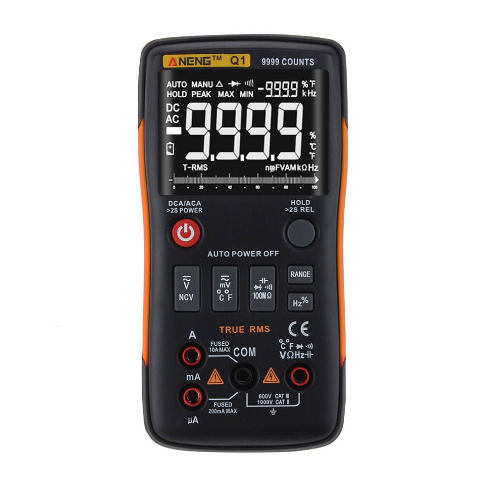 New Aneng Q1 9999 Counts True Rms Digital Multimeter Ac Dc Voltage Current Tester Orange Yellow 623414398411