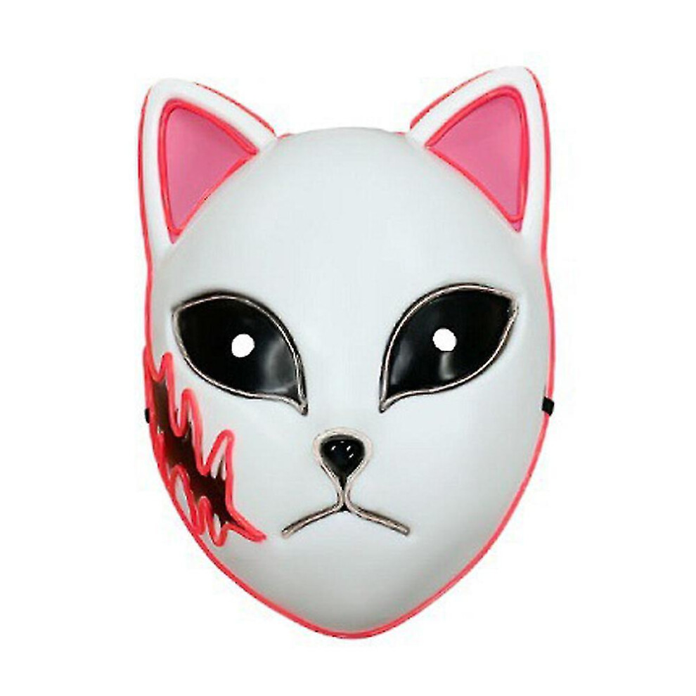 (Pink) Demon Slayer Sabito Mask Halloween Costume Props Fox Mask For Party Carnival Pink