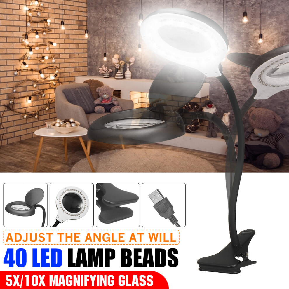 Clip-on 5X/10X Led Magnifying Glass Desk Lamp Electric USB Plug-in Magnifying Lamp