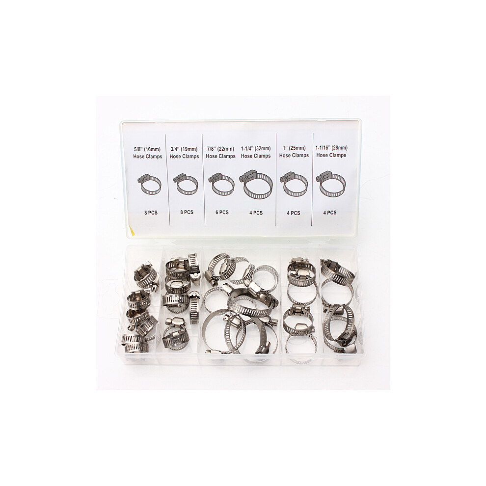 New 34Pcs Assorted Steel Hose Clamp With Driver Clip Style Set 623414388078