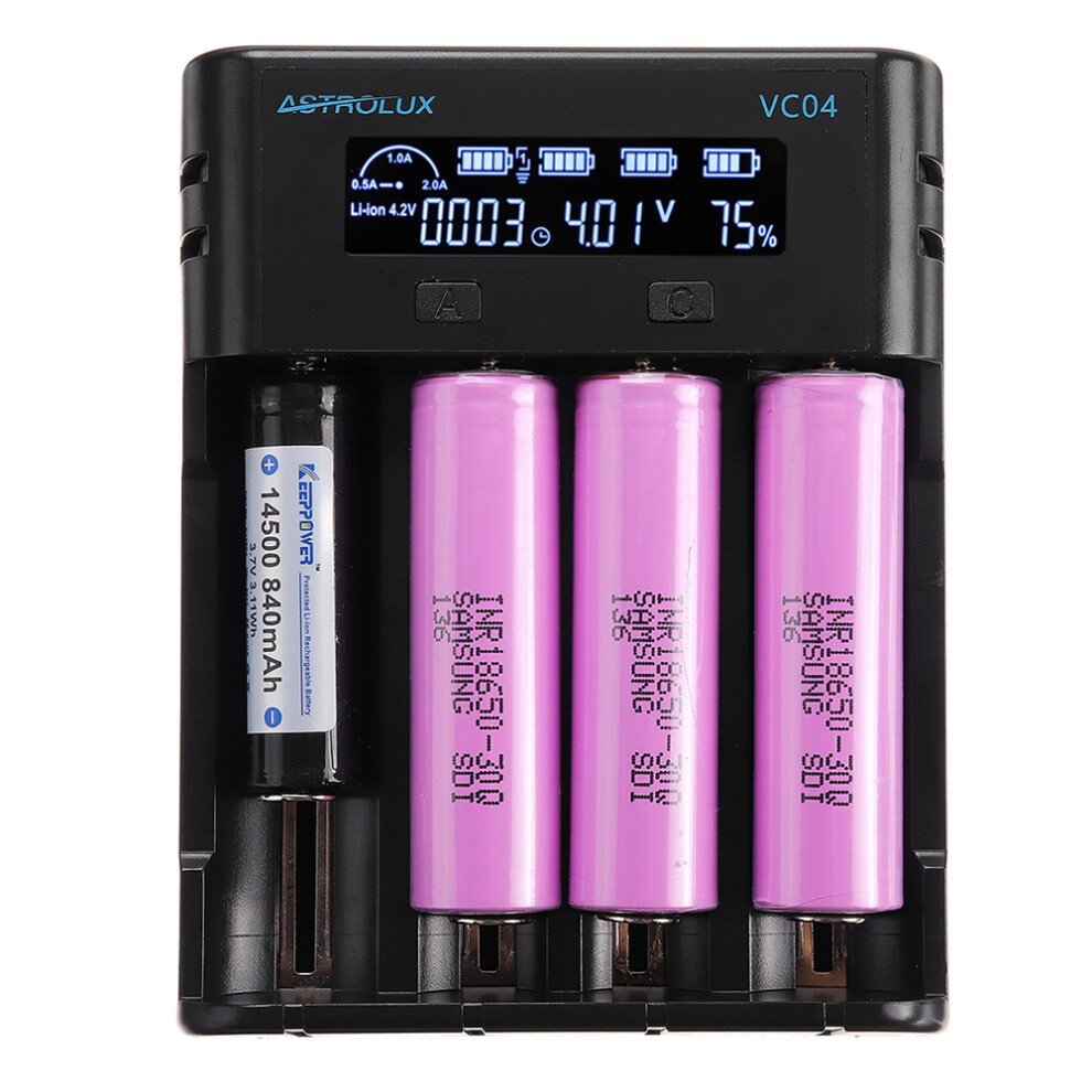 Astrolux Vc04 Micro Type-C 2A Quick Charge Li-Ion Ni-Mh Battery Charger Current Optional Usb Charger For 18650 26650 21700 Aa Aaa Batte 6906141972906
