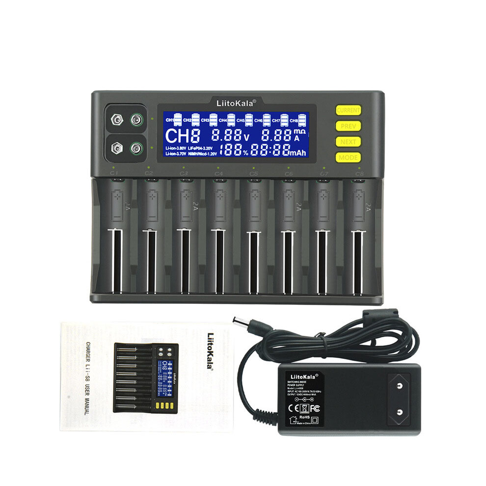 Liitokala Lii-S8 8 Slots Lcd Display 9V Quick Charger Smart Battery Charger For Li-Ion Lifepo4 Ni-Mh Ni-Cd 9V 21700 20700 26650 18650 R 6900078709529