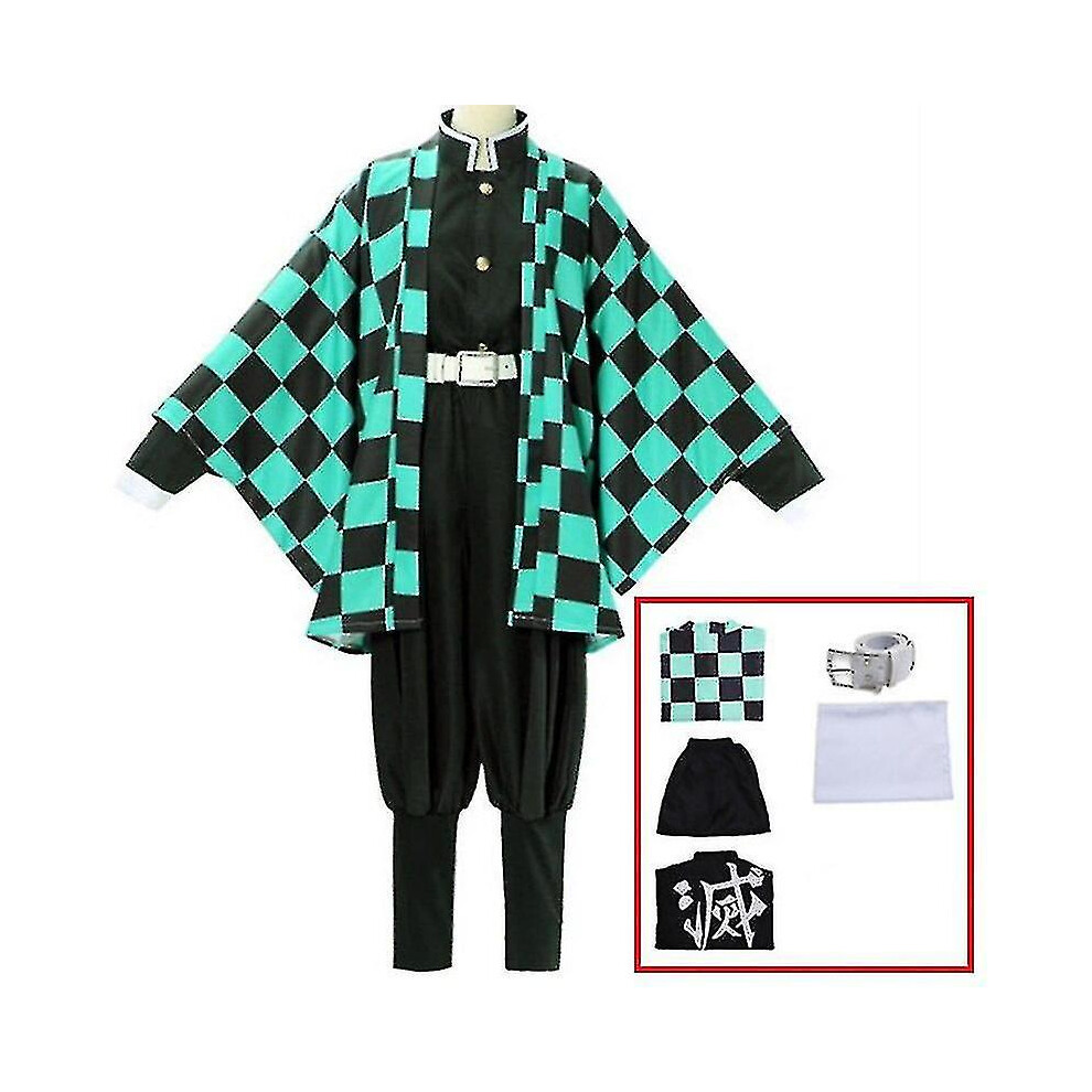 (Costume, 110cm) Demon Slayer Tanjirou Kamado Cosplay Costume Anime Kimetsu No Yaiba Kamado Tanjirou Cosplay Wig Kimo