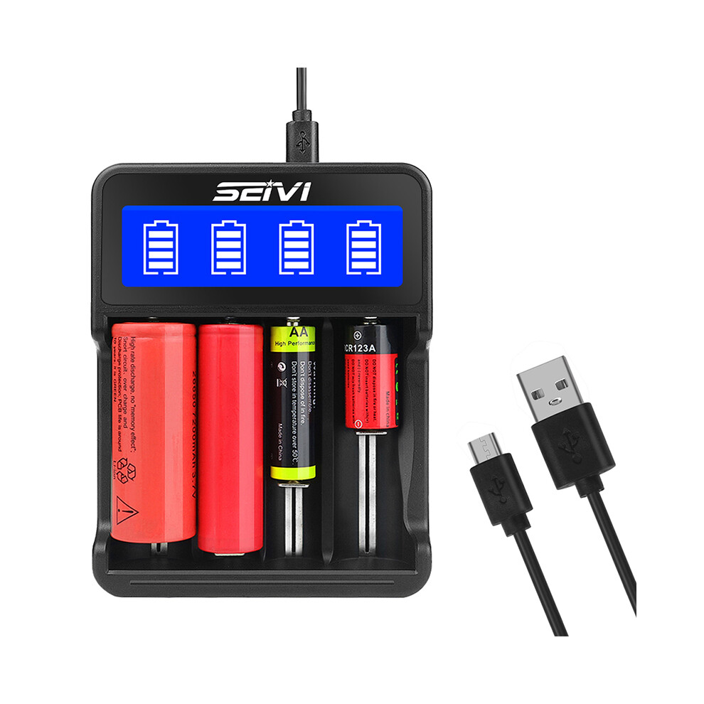Seivi Sw-4P Universal 4-Slots Battery Charger 2A Intelligent Flashlight Batteries Charger For Li-Ion Ni-Mh Ni-Cd 26650 18650 21700 Black 6906142807481