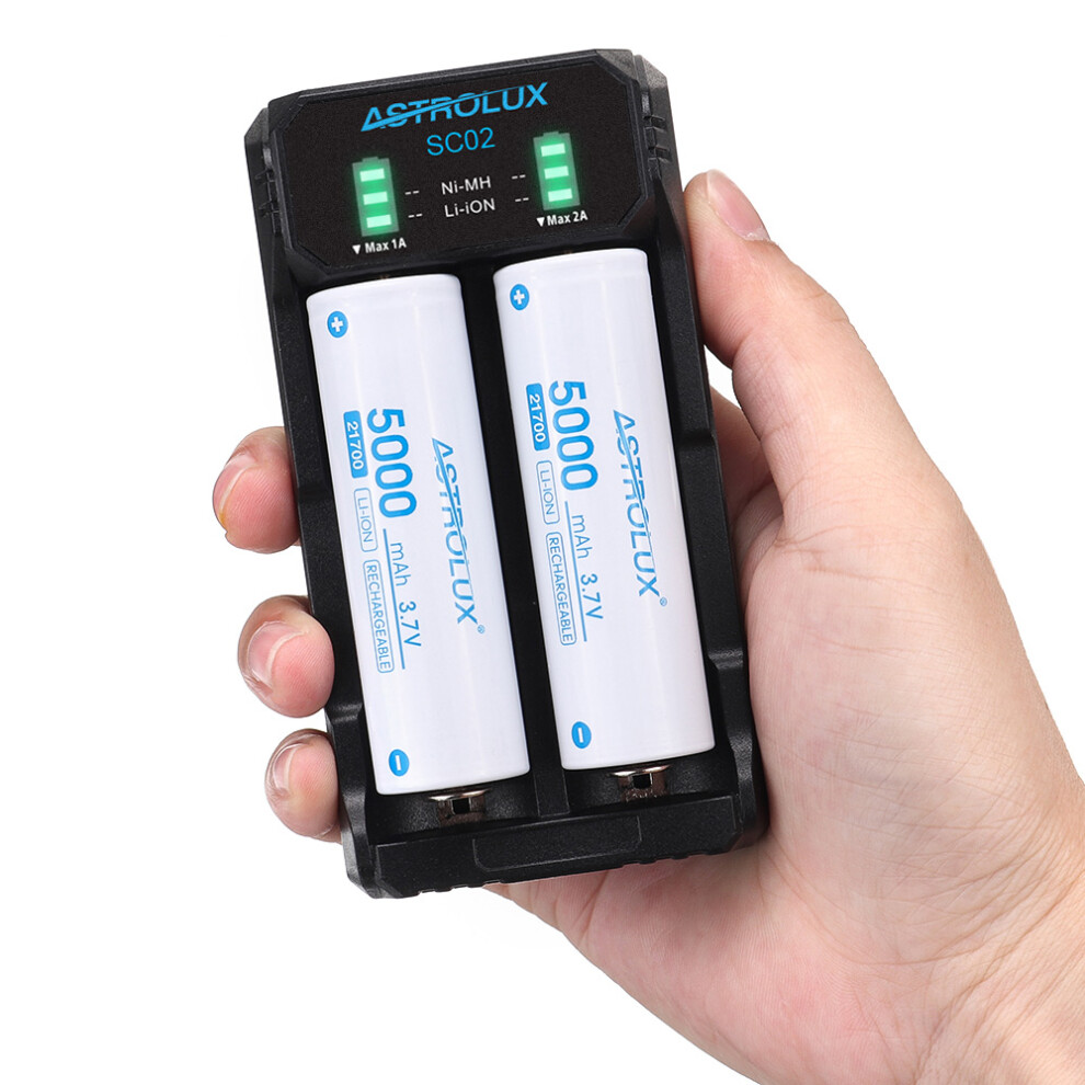 Astrolux Sc02 Type-C Qc 3.0 Quick Charge Usb Battery Charger Dual-Slots For Li-Ion/Imr/Inr/Icr Ni-Mh Ni-Cd 21700 18650 26650 Flashlight 6901250049617