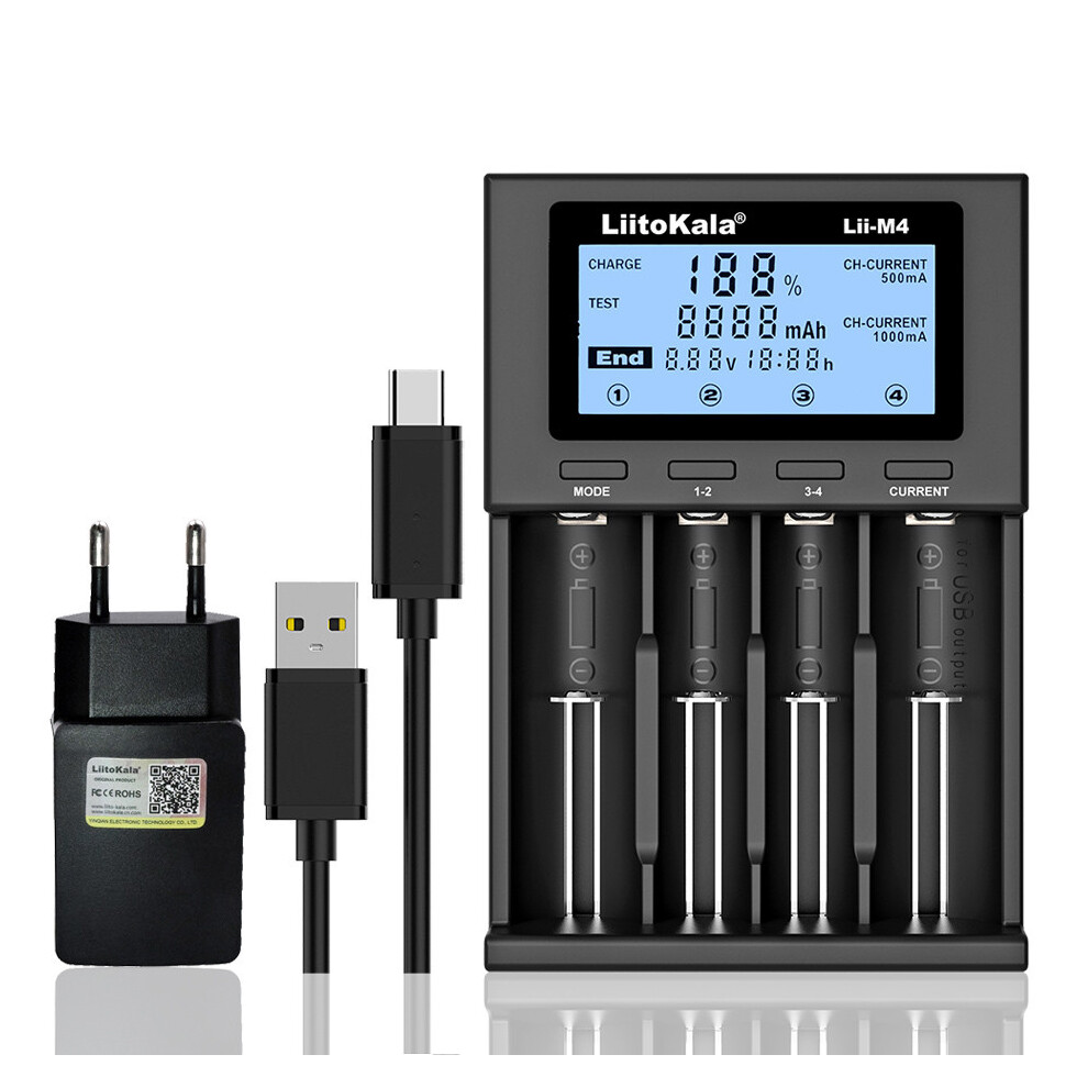 Liitokala Lii-M4 4 Slot Smart Charger Universal Lcd Display Battery Charger For 3.7V 26650 18650 21700 Aa Aaa 799410501077