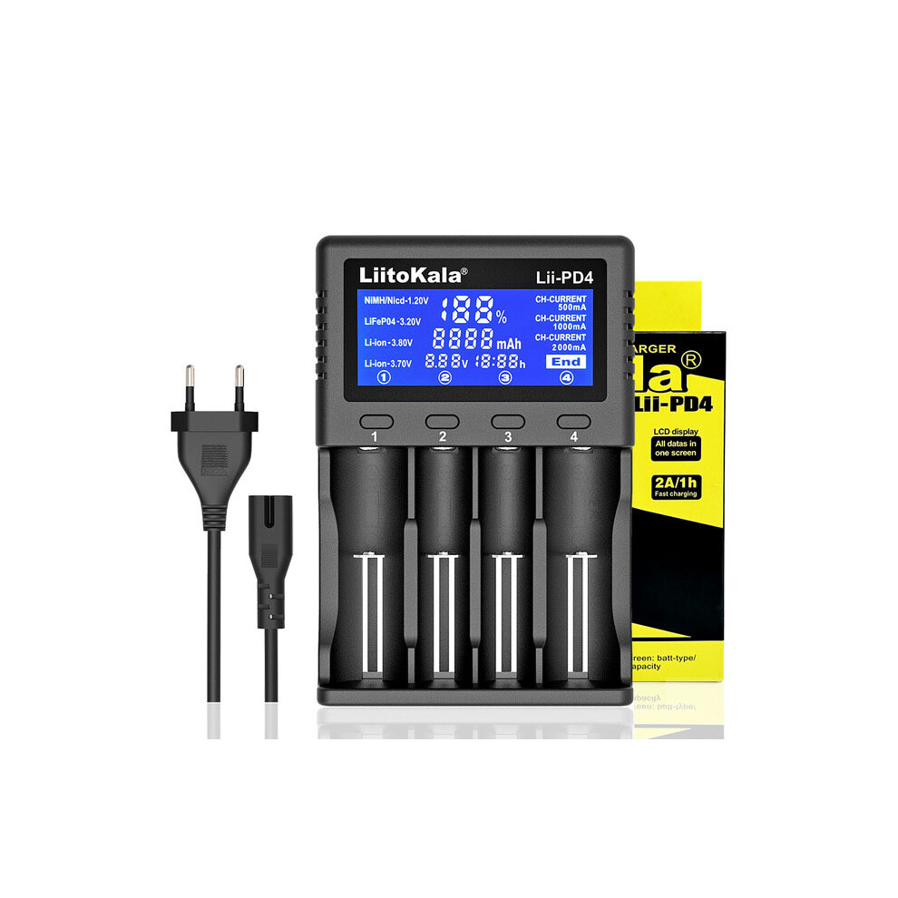 Liitokala Lii-Pd4 Smart Battery Charger Lcd Display 4 Slot Battery Quick Charger For 18650 26650 21700 Lithium-Battery Us/Eu Plug 6900083824774