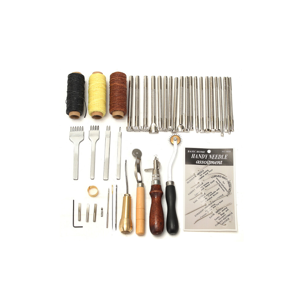 New 48 Pcs Leather Craft Tools Kit Hand Sewing Stitching Punch Carving Work Saddle