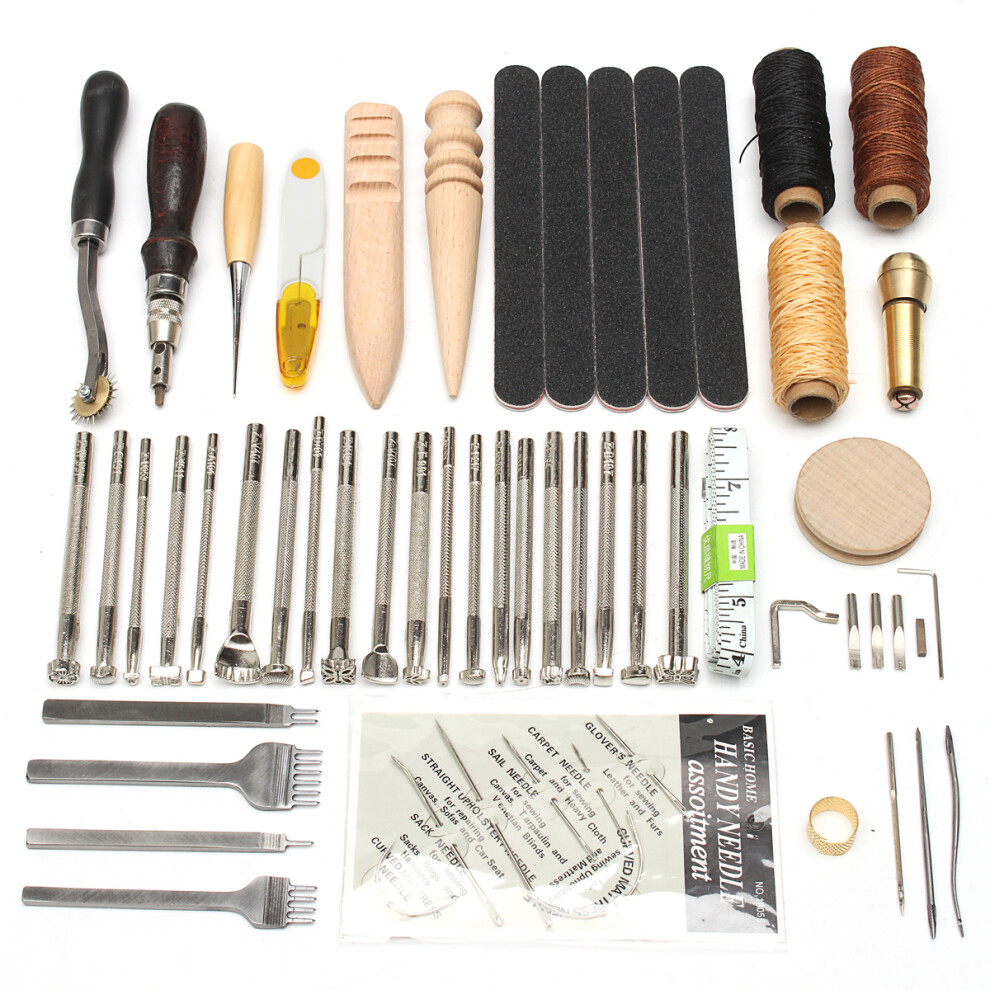 New 59Pcs Leather Craft Hand Tools Kit For Hand Stitching/Sewing Stamping Set