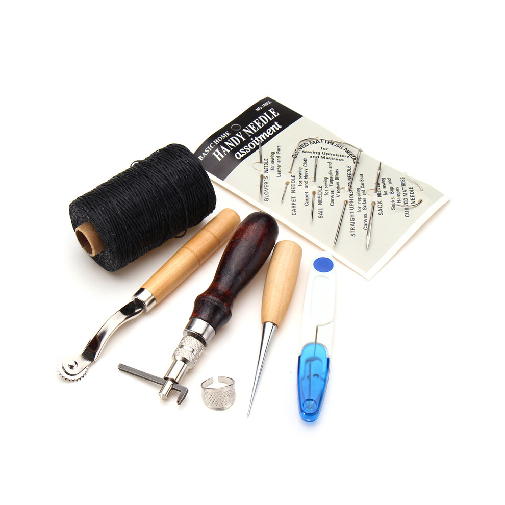 New 7Pcs Leather Craft Hand Stitching Sewing Tool Kit Thread