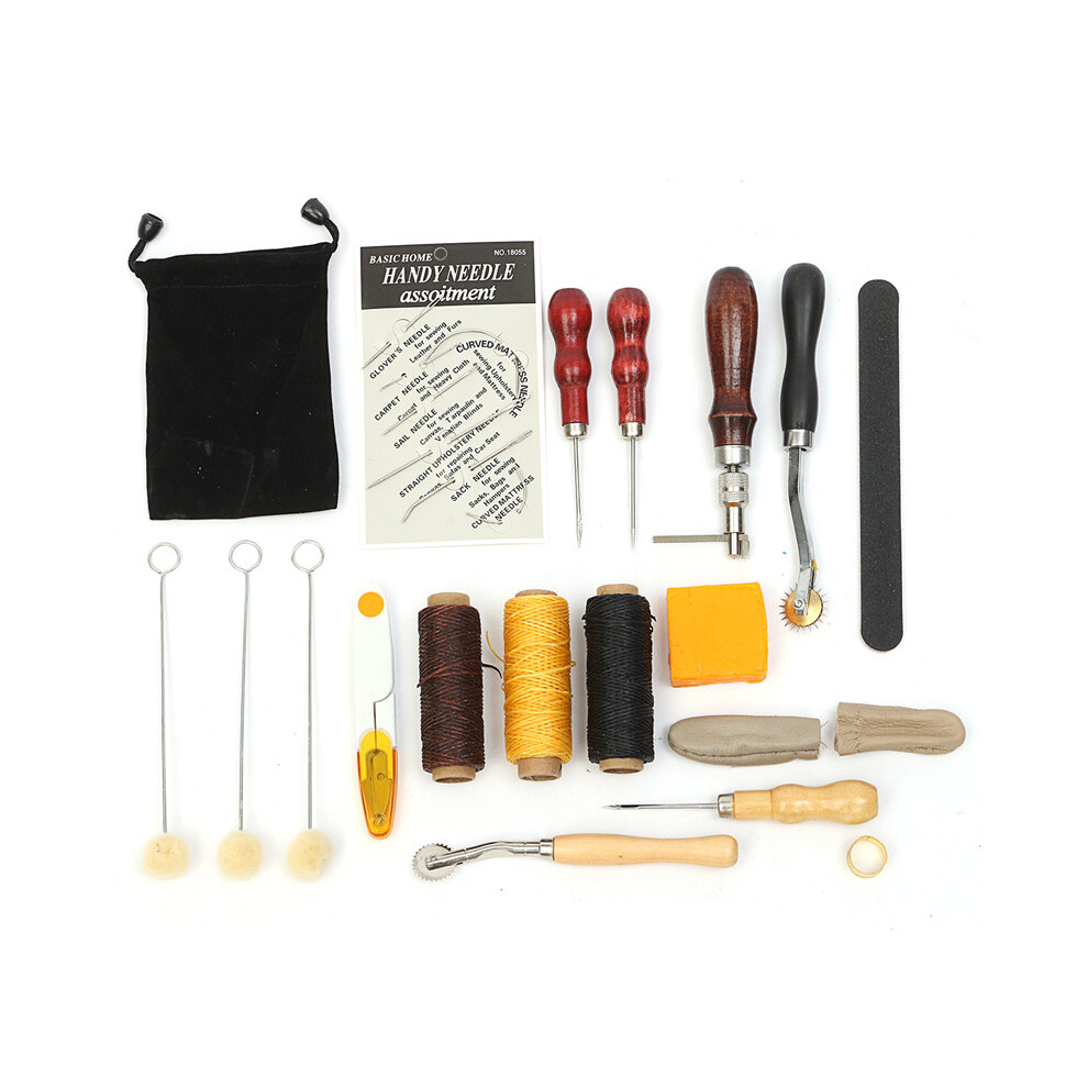 New 17pcs Leather Carft Hand Stitching Sewing Tool Set Kit Thread Awl Waxed Thimble