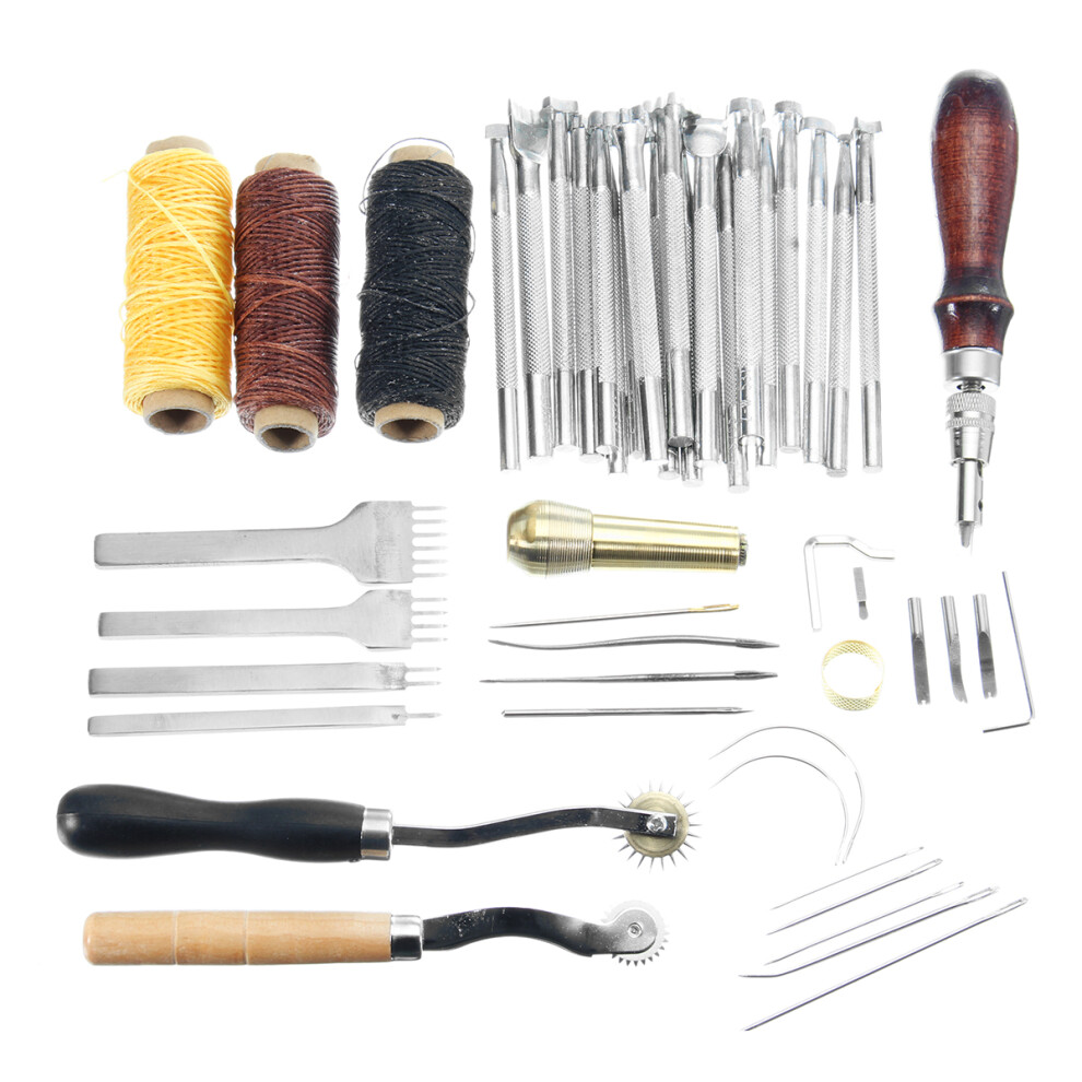 New Leather Craft Tool Hand Stitching Sewing Tool Thread Awl Waxed Thimble Kit