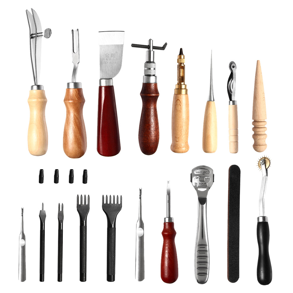 New Leather Craft Tool Kit 18pcs Stitching Carving Working Sewing Saddle Groover Leather Craft DIY Tool