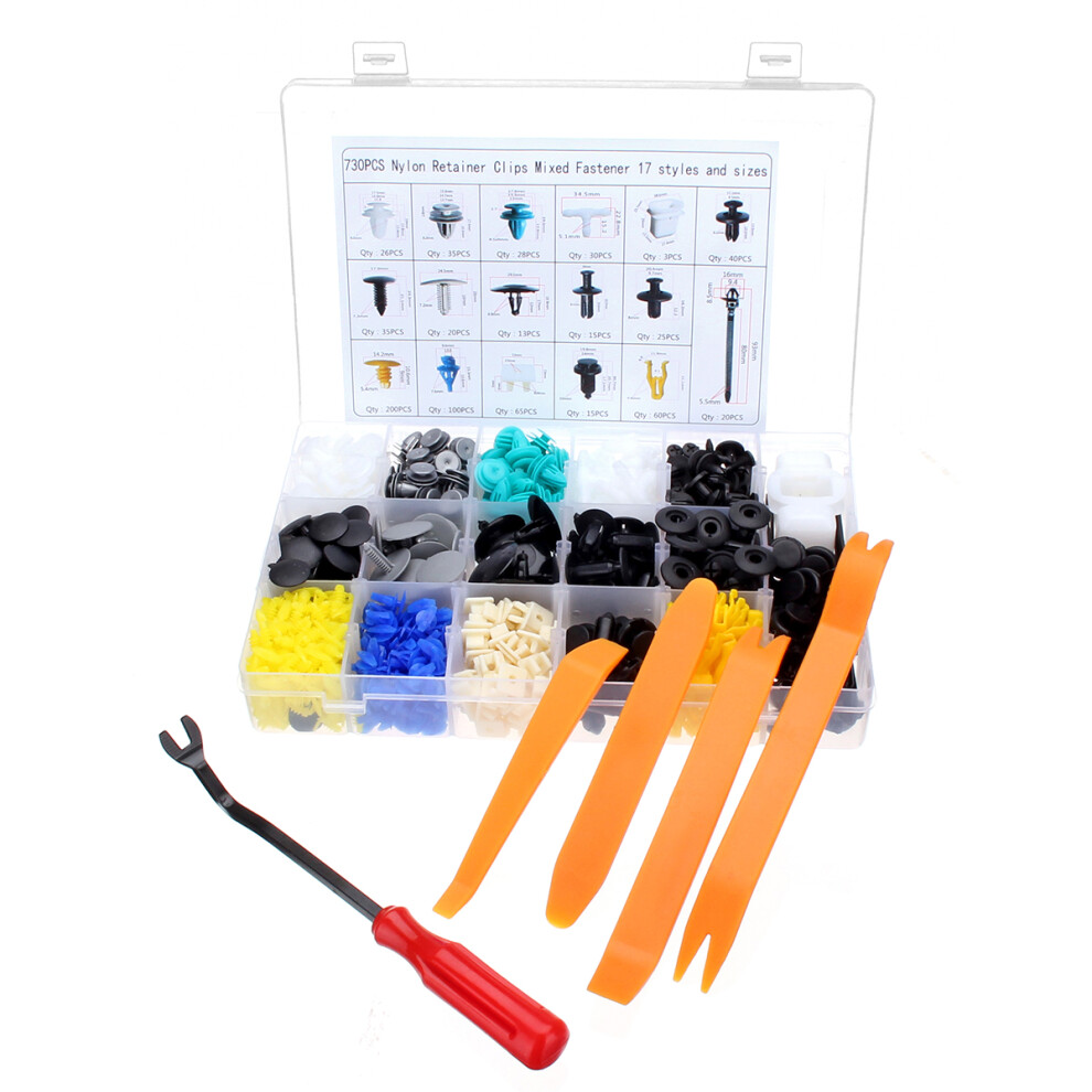 New 730Pcs Fasteners Retainers Assortment Bumper Clips Plastic Rivets Engine Cover Fasteners Clips 623414374347