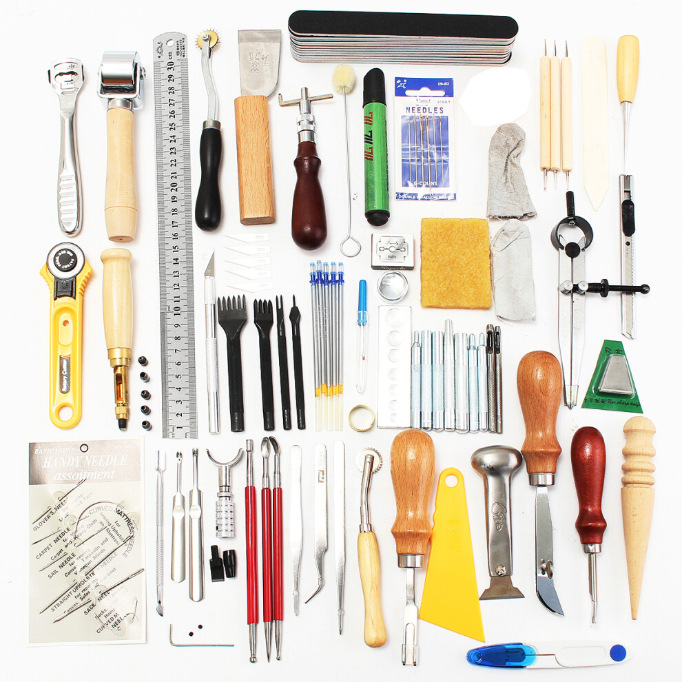New 59 Pieces Leather Craft Tool Kit for Hand Sewing Stitching Stamping Set Saddle Making Tool