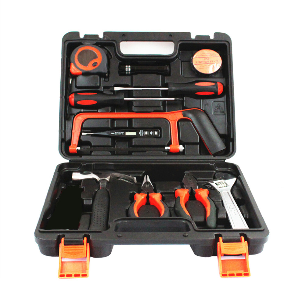 New 13Pcs Auto Repair Tool Set Household Hand Tool Kit Screwdriver Wrench Plier Hammer Wire Cutter Flashlight With Toolbox 623414375276