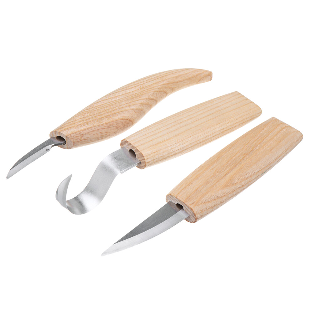New 3Pcs Wood Carving Woodcarving Tool Kit Hook Spoon Whittling Beaver Craft Steel