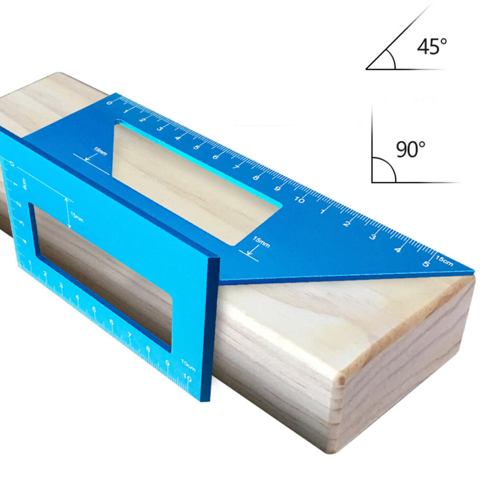 New Alloy Woodworking Scriber T Ruler Multifunctional 45/90 Degree Angle Ruler Blue 623414363709