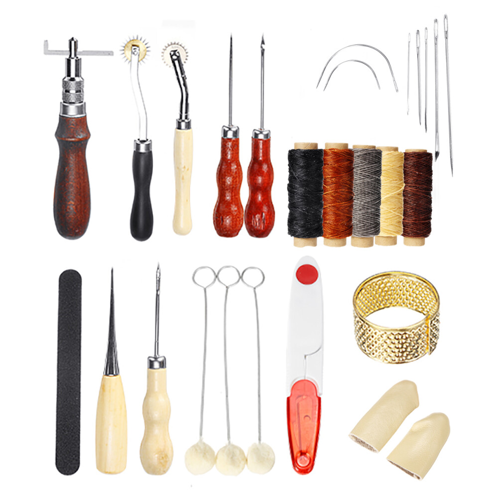 New 27Pcs Leather Handmade Craft Tool DIY Goods Working Tools Kit Hand Sewing Carving