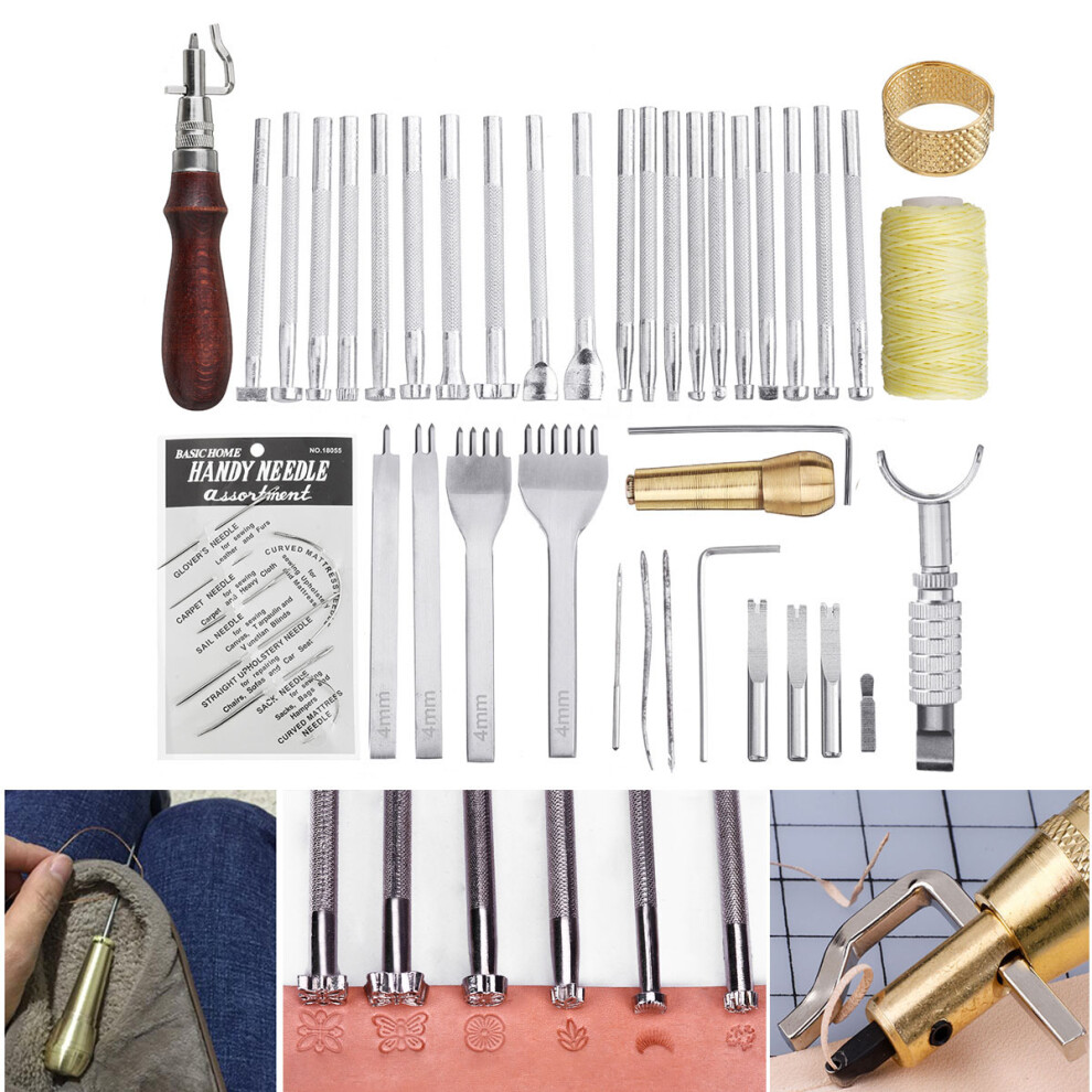 New 45Pcs Leather Craft DIY Work Handmade Stitching Carving Engraving Woking Tool