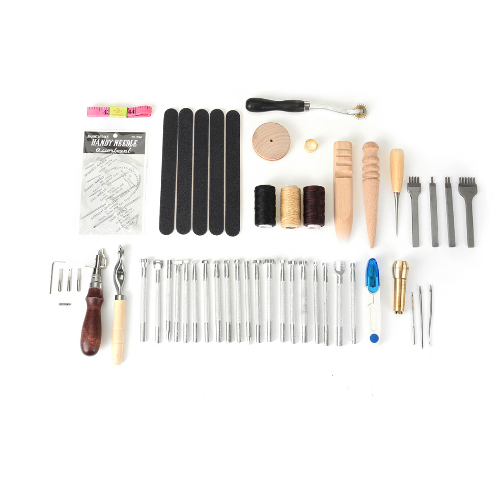New 50PCS Leather Craft Tools Kit Hand DIY Sewing Stitching Carving Work Punch Saddle for Leather Working