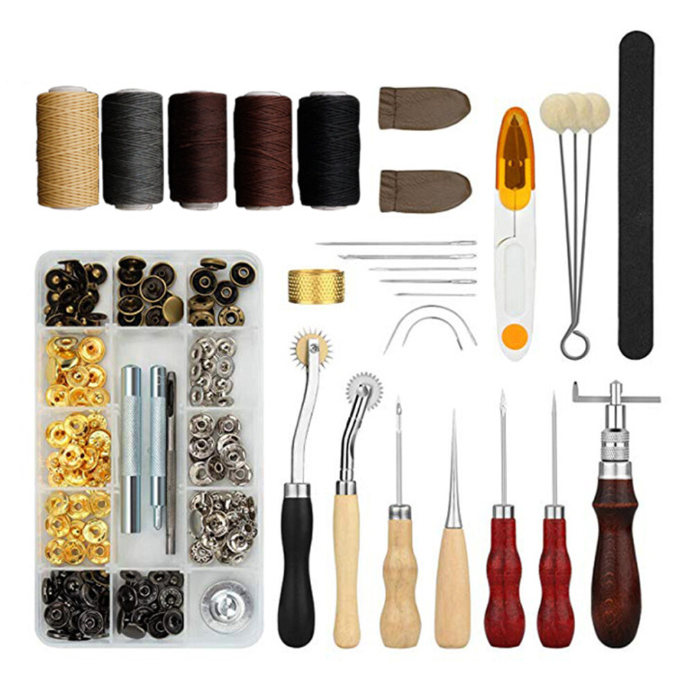 New Leather Craft Tools Kit Hand Sewing Stitching Punch Carving Saddle Rivets Tool