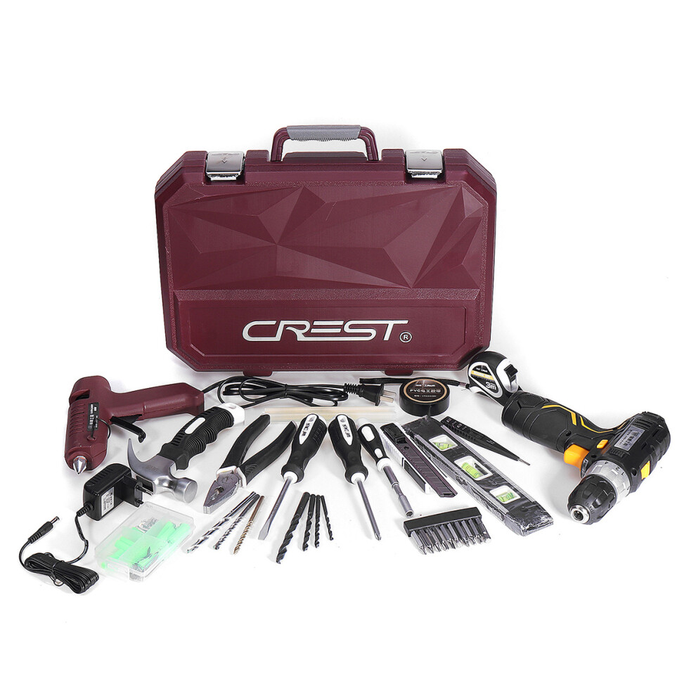 New Crest Professional Red 12V Ugraded Lithium Electric Power Drill Set With Plastic Toolbox 623414375566