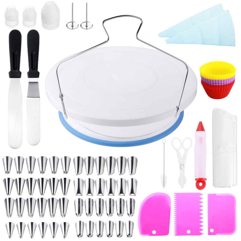 New 106PCS Cake Turntable Set Decorating Rotating Stand Nozzles Kit Spatula Tool
