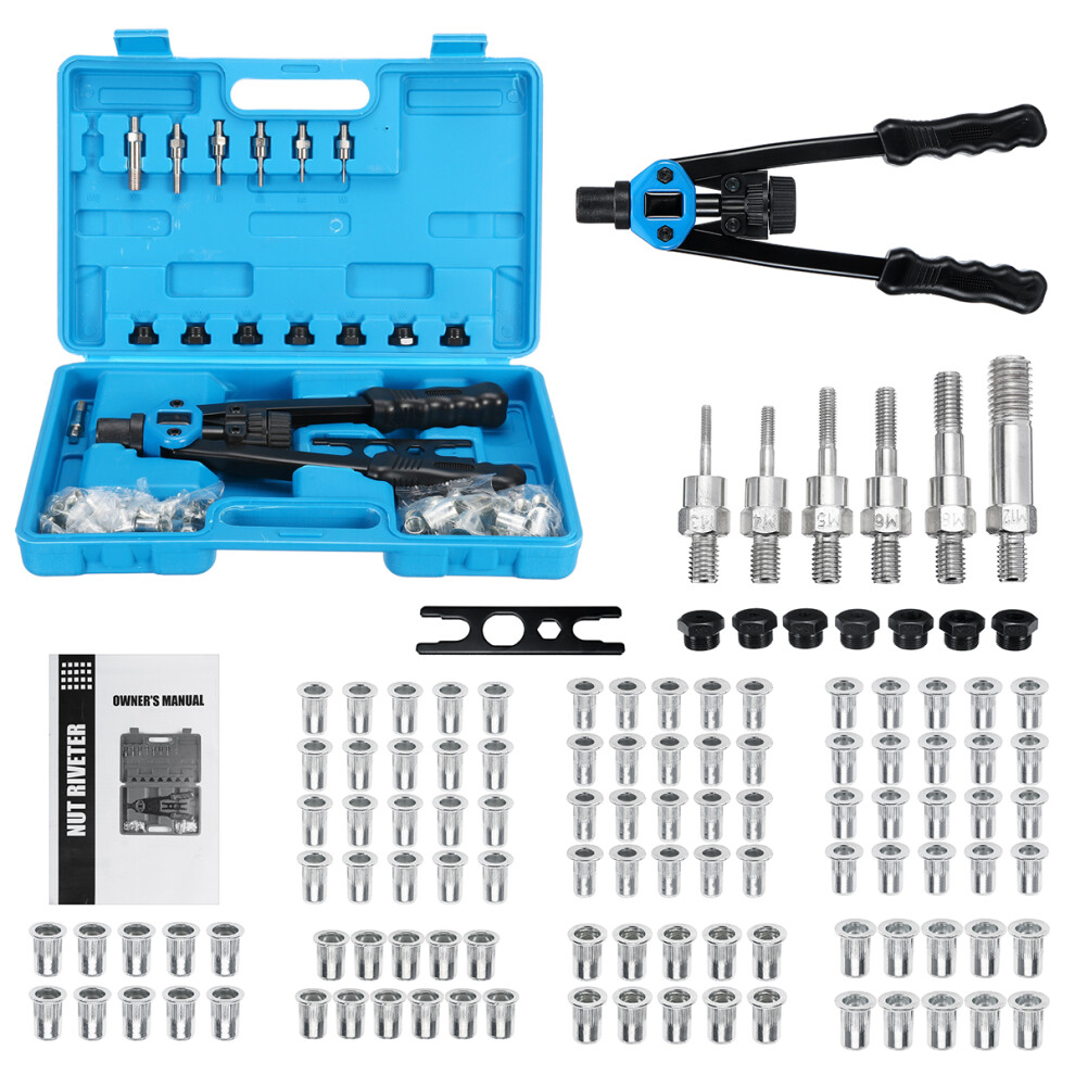 New 110Pcs Rivet Machine Rivet Nut Kit Rivet Nut Setting Tools Nut Setter Hand Blind Riveter 14 623414370707