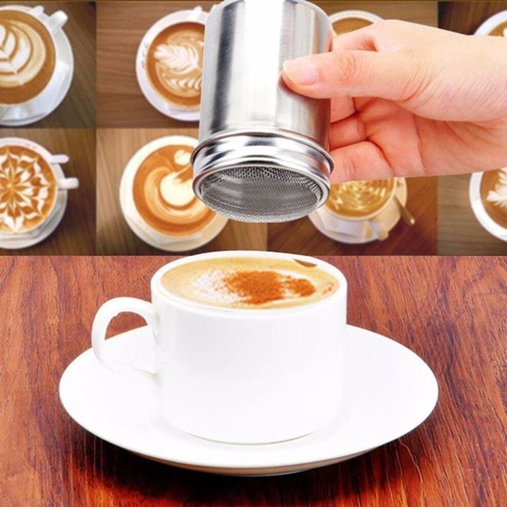 1 Pc Stainless Steel Chocolate Shaker Cocoa Flour Coffee Sifter + 16Pcs Coffee Stencils Template
