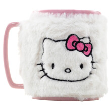 Hello Kitty Fuzzy Mug - Official Licensed Pink Ceramic Mug with Removable Plush Cover, 11oz (315ml), Kiln-Fired Finish