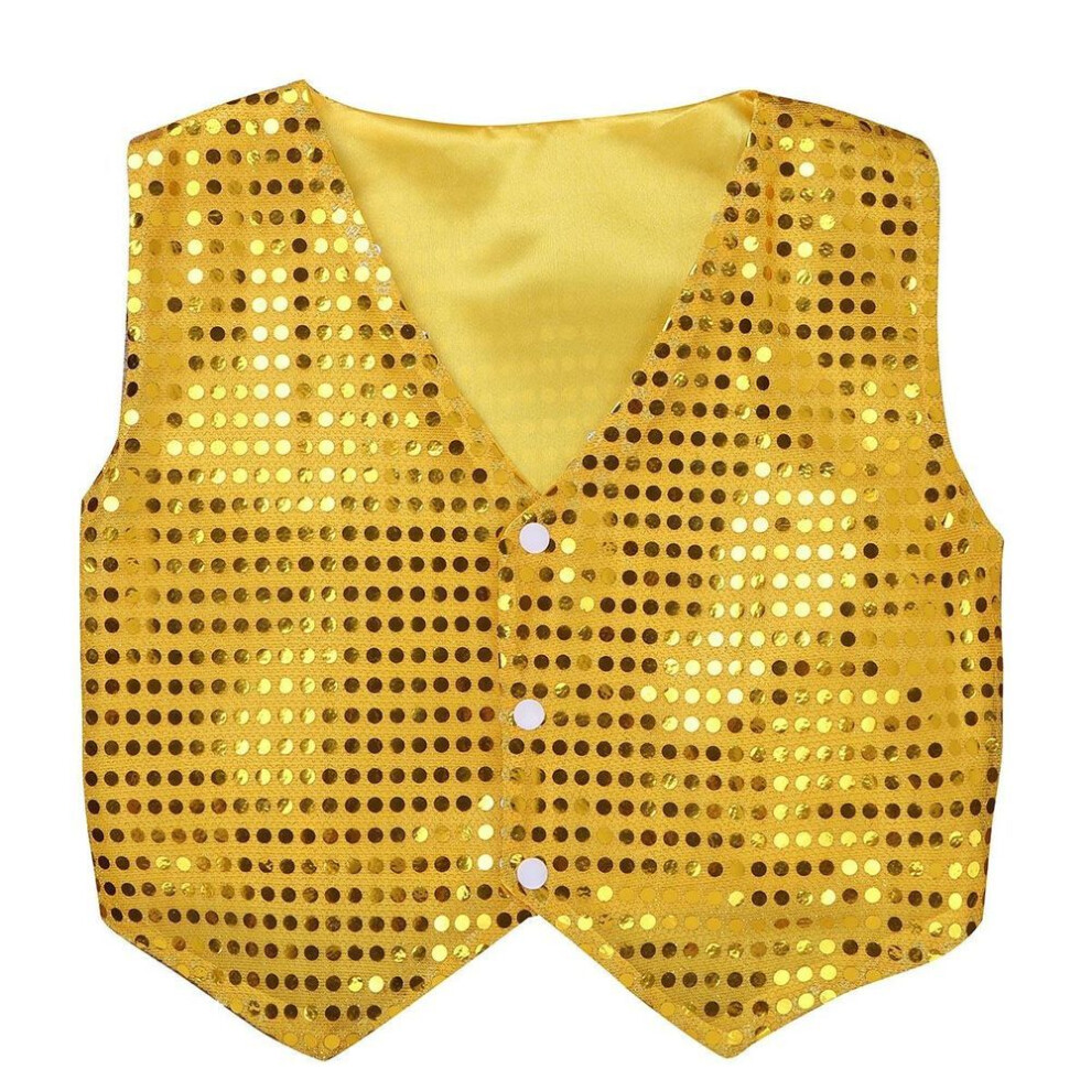(gold, 13-14 Years) Children Jazz Street Dance Waistcoat Boys Girls Shiny Sequin Vest Kids Choir Christmas Party Stage Performance Costume