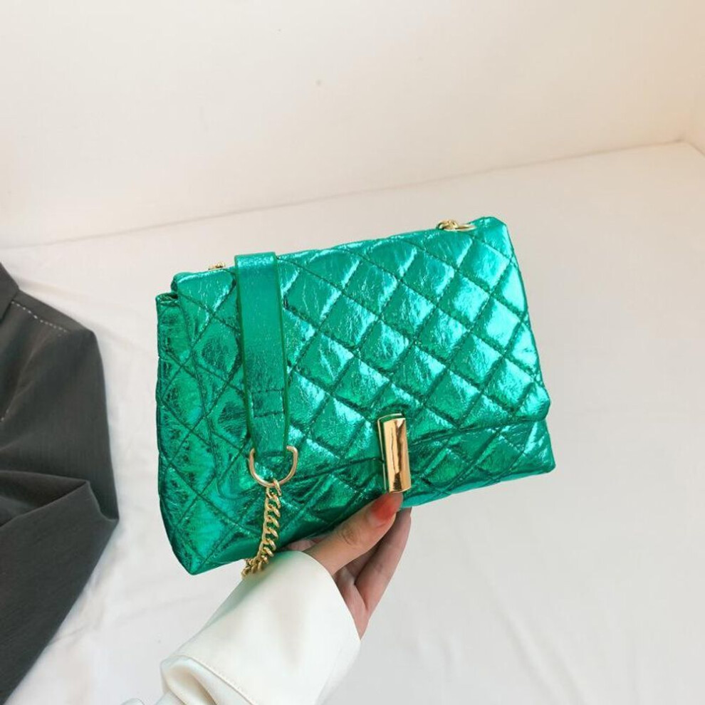 (green, 22x8x15cm) Yogodlns Luxury Laser Design Chevron Quilted Shoulder Bag Women&apos;s High Quality Embroidered Thread PU Leather Crossbody Messenger Bag