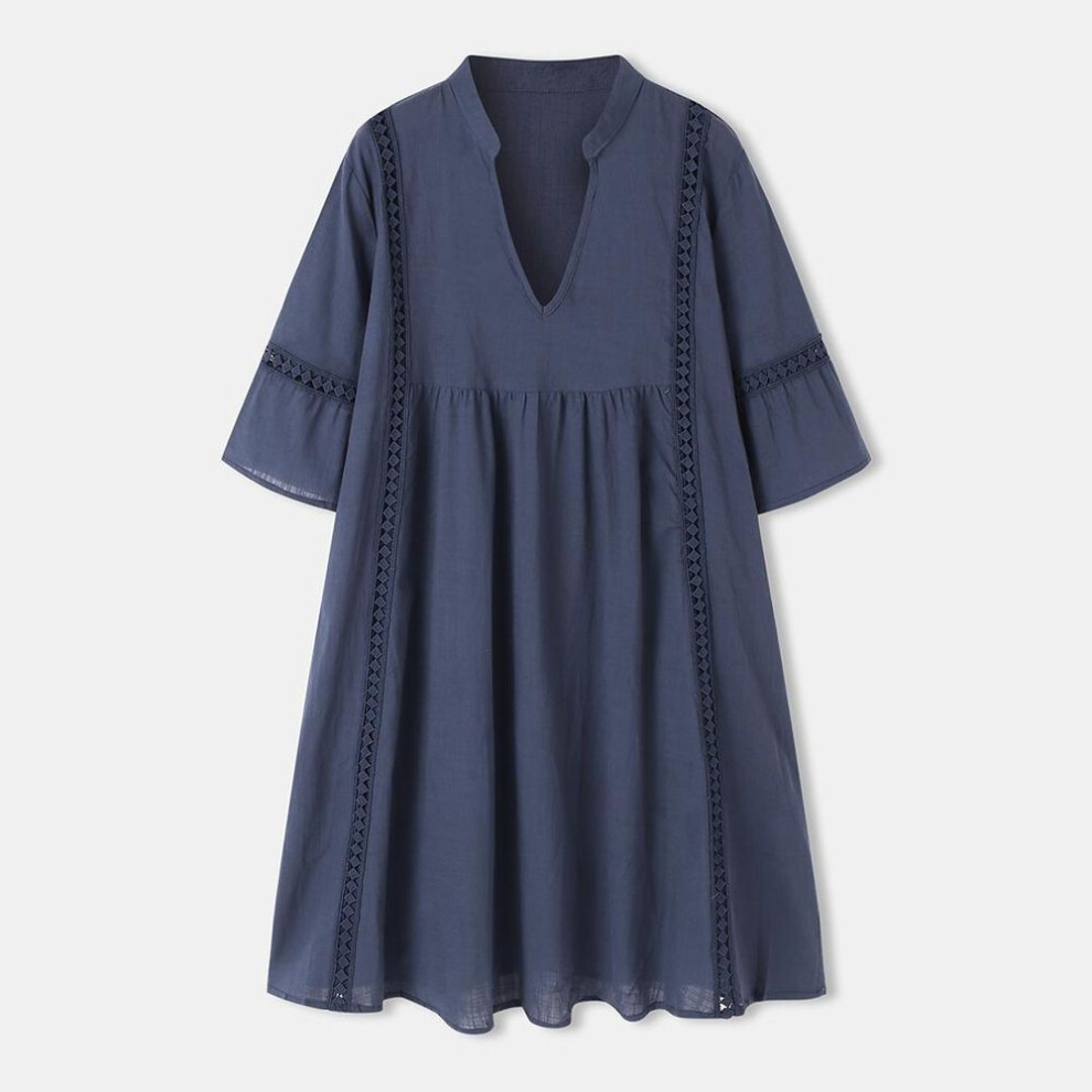 (navy, S) Zanzea Summer Loose Casual V-neck Half Sleeve Dress