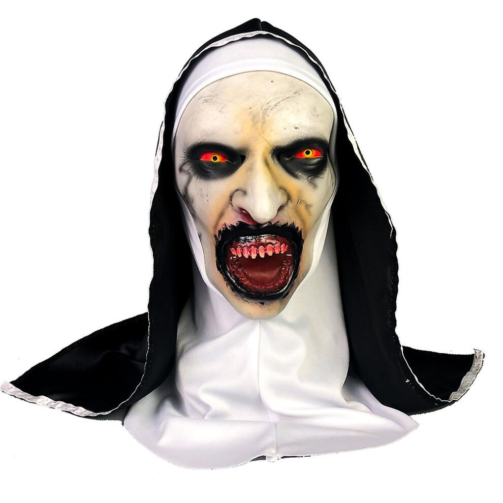 (B) Halloween Party Props Nun Scary Latex Mask With Headscarf Full Face Helmet Headgear For Devil Cosplay Mask Not,Specified