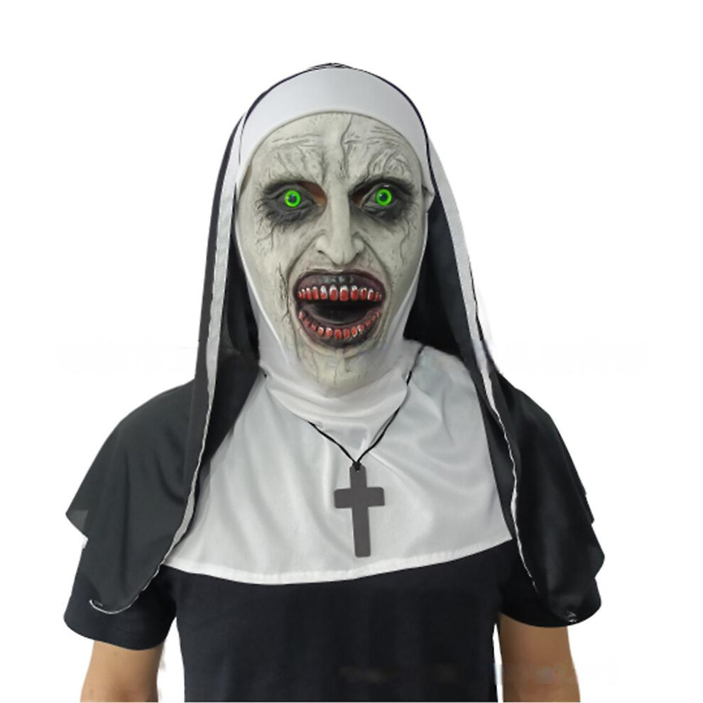 (E) Halloween Party Props Nun Scary Latex Mask With Headscarf Full Face Helmet Headgear For Devil Cosplay Mask Not,Specified