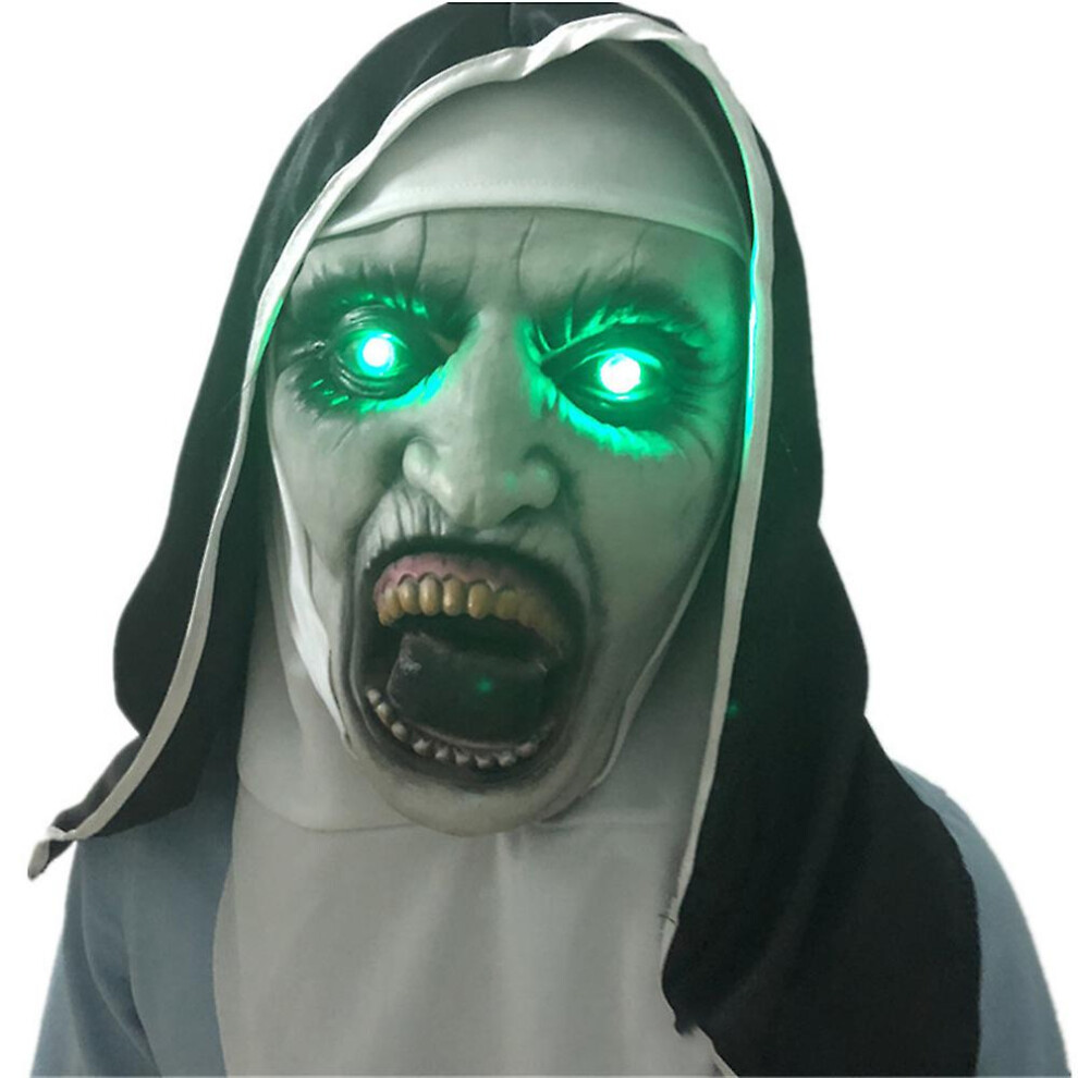 (C) Halloween Party Props Nun Scary Latex Mask With Headscarf Full Face Helmet Headgear For Devil Cosplay Mask